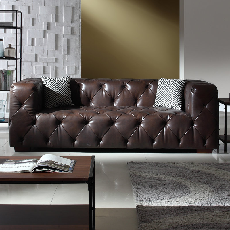 Hamlin Modern Tufted Genuine Leather Sofa