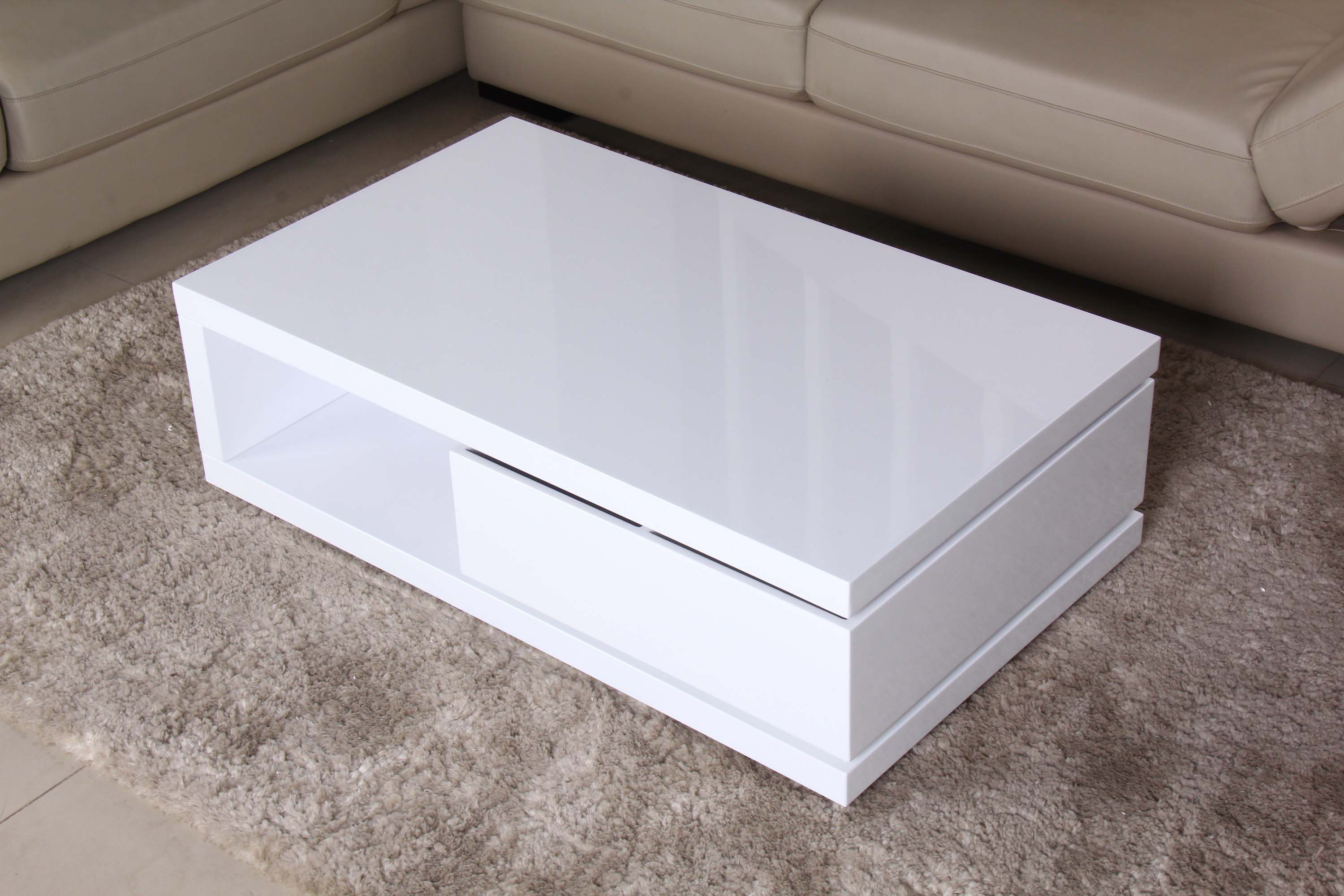 Fox Hill Trading Glossy Functional Coffee Table with Storage