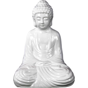 Ceramic Meditating Buddha in Dhyana Mudra Gloss White Figurine