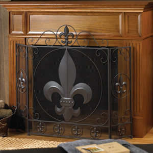 Fleur De Lis 3 Panel Metal Fireplace Screen