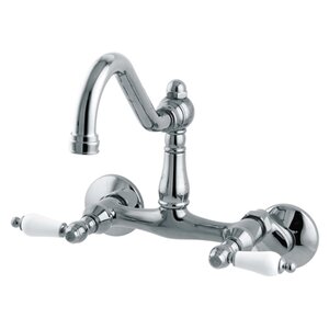 Double Handle Wall Mount Bridge Faucet with with Porcelain Lever Handles