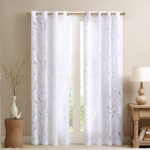 Averil Nature/Floral Semi-Sheer Grommet Single Curtain Panel
