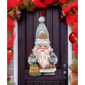 Old World Christmas Santa, Wooden Holiday Door/Wall Hanging Decor
