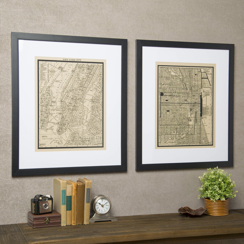 Birch Lane™ Vintage New York City Map Framed Print & Reviews Birch Lane