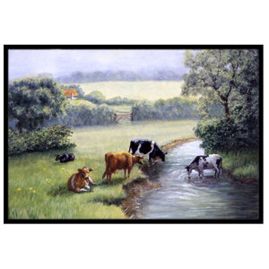 Cows Drinking at the Creek Bank Doormat
