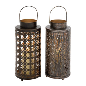 2 Piece Durable Candle Metal Lantern Set (Set of 2)