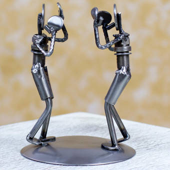 8.75 Metallic NOVICA 114228 Rustic Golfer Iron Statuette