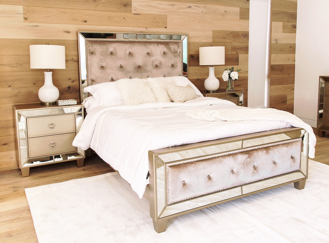 Willa Arlo Interiors Alasdair Mirrored Tufted Platform 3 Piece Alasdair Mirrored Tufted Platform 3 Piece Bedroom Set