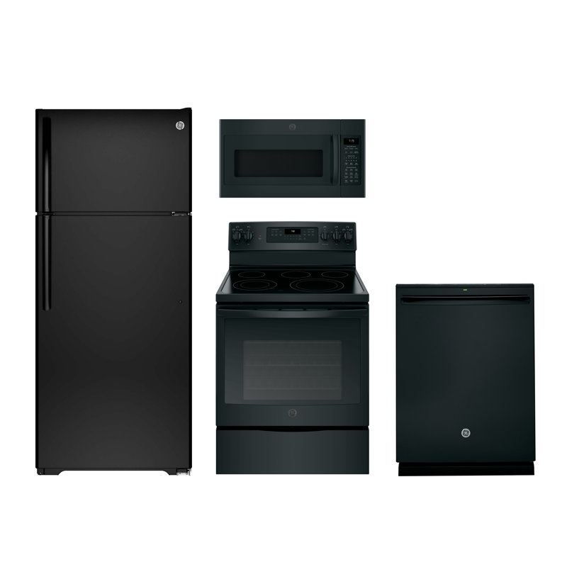 GE Appliances 4 Piece Top Freezer Refrigerator Kitchen ...