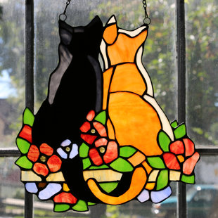 Stained Glass Cats In The Garden Window Panel Stained Glass Cats In The Garden Window Panel