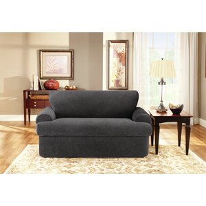 Stretch Pique T-Cushion Loveseat Slipcover Set