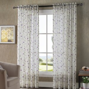 Dimitri Nature/Floral Sheer Rod Pocket Curtain Panels (Set of 2)