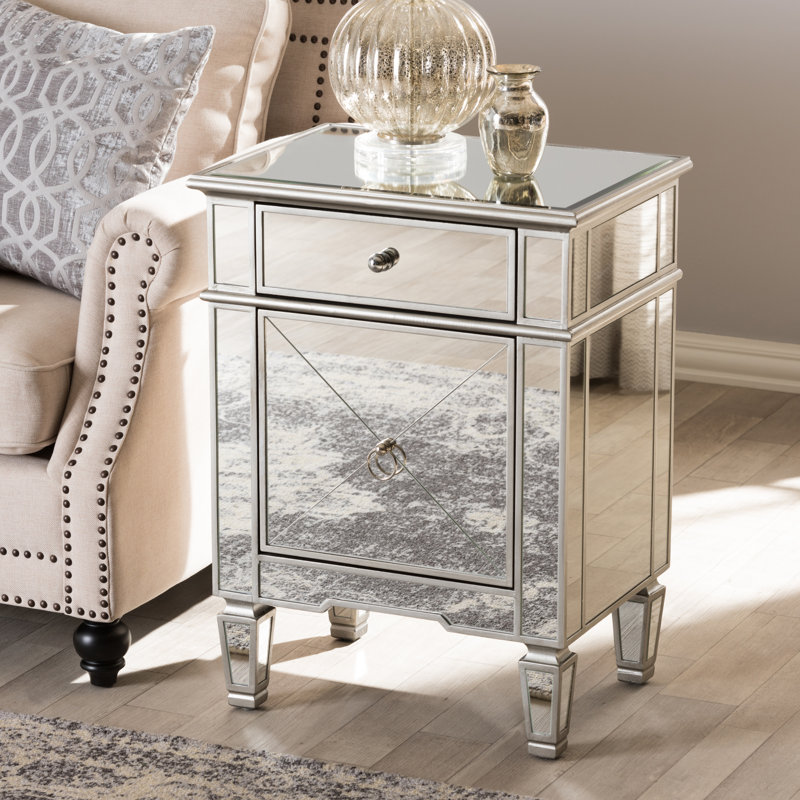 Beglin Hollywood Regency Mirrored 1 Drawer Nightstand