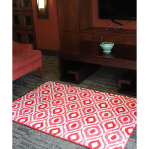 Red/White Ikat Large Memory Foam Bath Rug