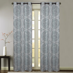 Viona Nature/Floral Semi-Sheer Grommet Curtain Panel (Set of 2)