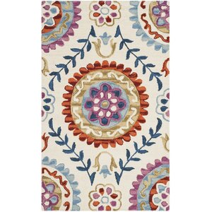 Suzani Hand-Hooked Ivory/Blue Area Rug