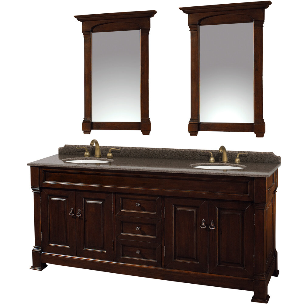 wyndham collection andover 72" double dark cherry bathroom vanity