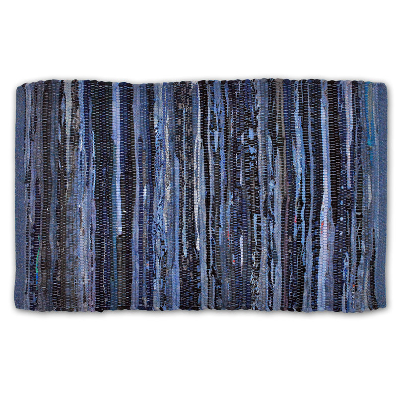 One Of A Kind Lemire Striped Rag Hand Knotted 4 X 6 Cotton Nautical Blue Area Rug