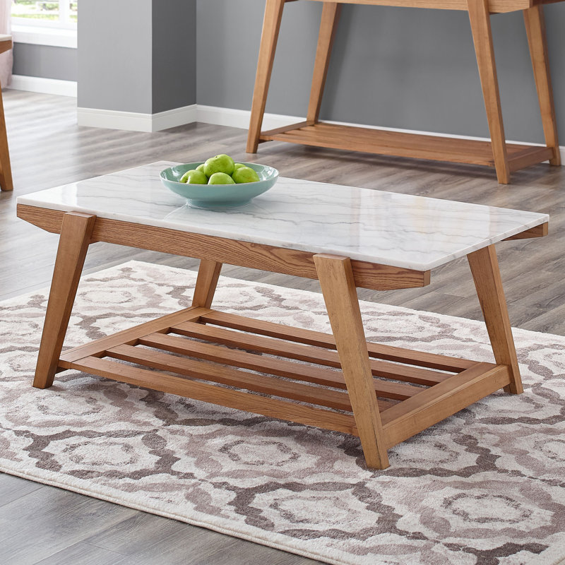 Brayden Studio Rambo White Marble Top Cocktail Table With Tray Top
