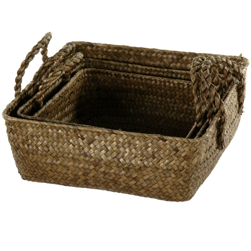 Oriental Furniture 3 Piece Hand Plaited Basket Tray Set & Reviews | Wayfair