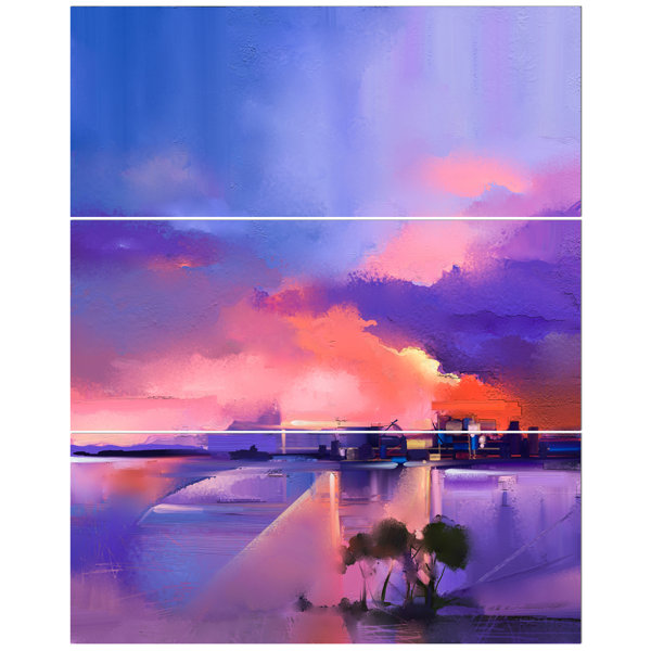 East Urban Home Orange And Purple Sky In Twilight Sunset Oil East Urban Home Orange And Purple Sky In Twilight Sunset Oil Painting Print Multi Piece Image On Wred Canvas Wayfair