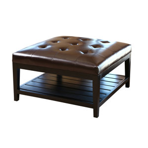Dunlap Leather Ottoman by Breakwater Bay