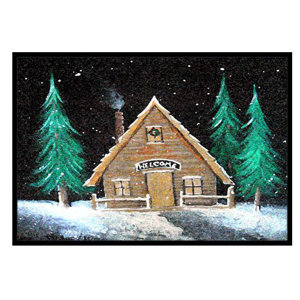 Welcome Lodge Christmas Log Home Doormat