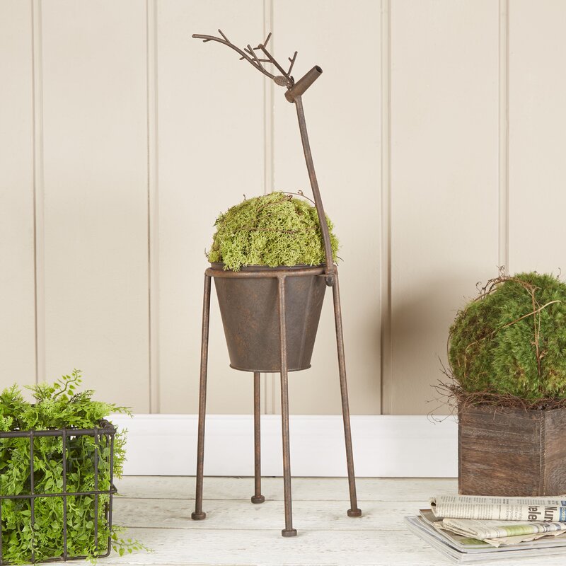 Birch Lane™ Heritage Tall Reindeer Metal Pot Planter & Reviews Birch Lane