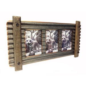 Smokey Cabin Corrugated Tin/Wood Wall Triple Picture Frame