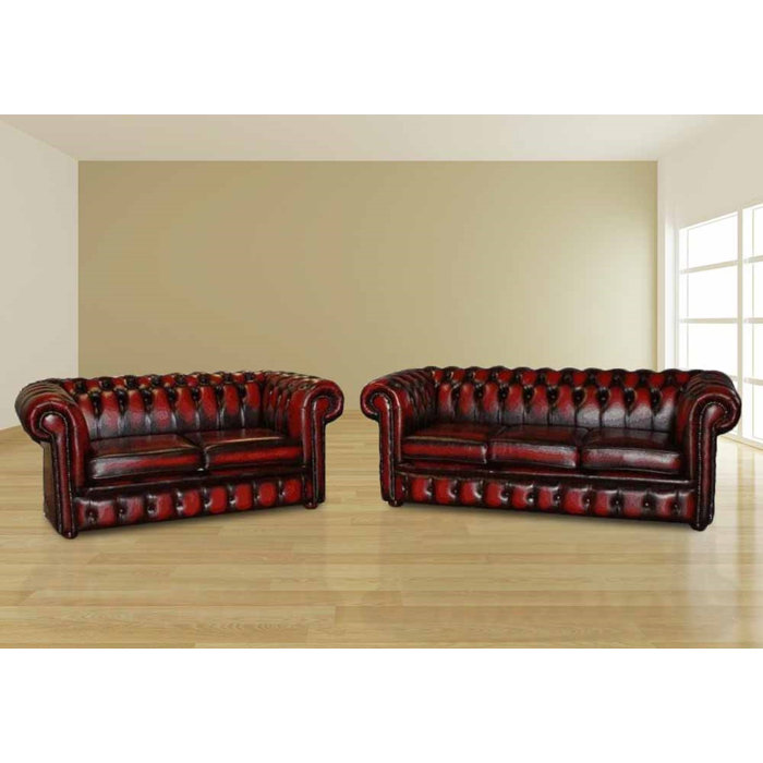 Oto Chesterfield 2 Piece Leather Sofa Set