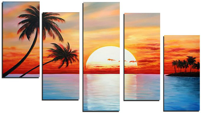 Ebern Designs Tropical Sunset 5 Piece Painting On Canvas