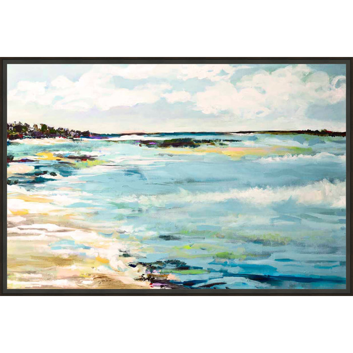Beach Surf Iii Framed Print On Canvas In Blue White