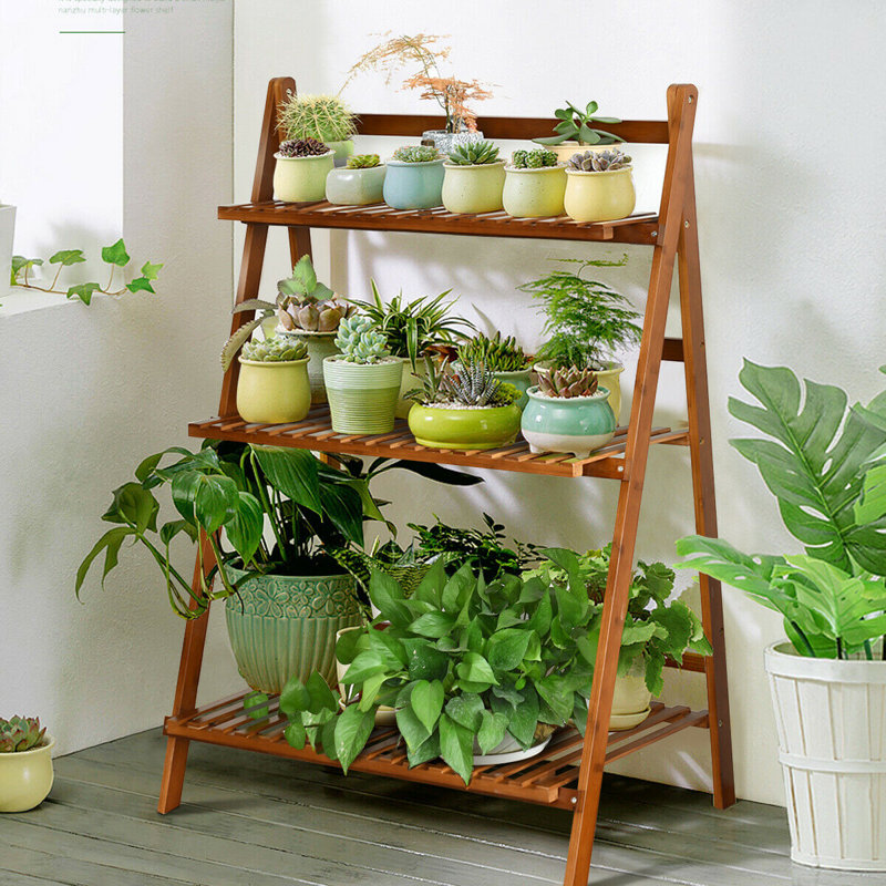 Costway 3 Tier Outdoor 38 x 28 Bamboo Flower Pot Plant