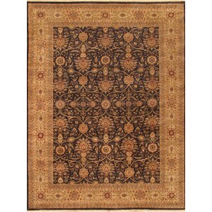 Tabriz Hand-Knotted Black/Gold Area Rug