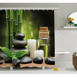 Spa Hot Massage Rocks Combined with Candles and Scents Landscape of Bamboo Shower Curtain Set