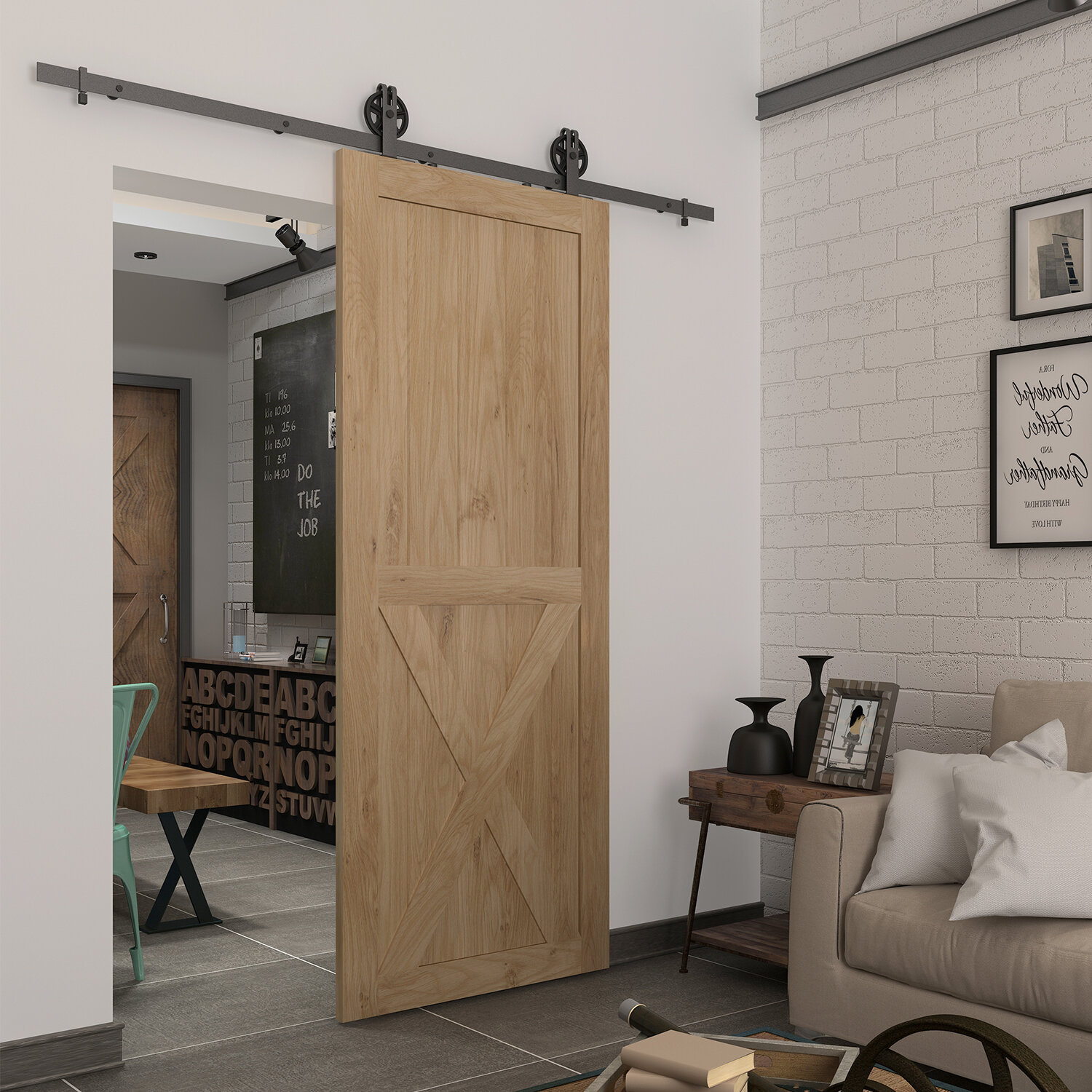 Paneled Wood Unfinished Half Cross Barn Door Without Installation Hardware Kit