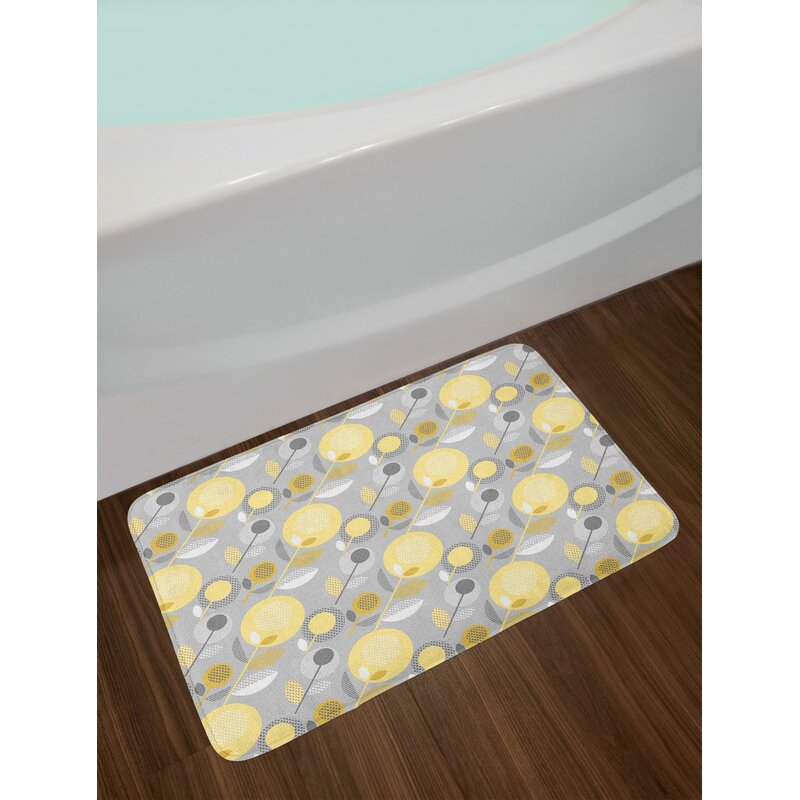 Yellow Flower Bath Mat Abstract Geometric 60 S Pattern In Modern Design And Pastel Colours Non Slip Plush Mat Bathroom Kitchen Laundry Room Decor