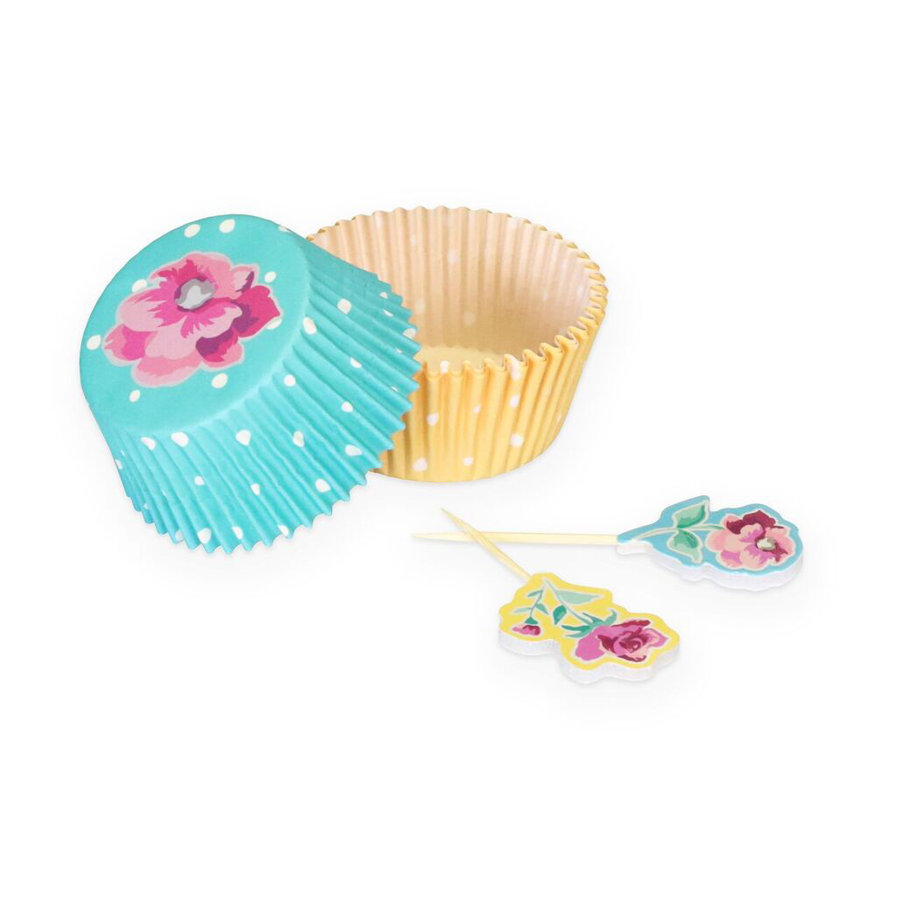 60 Piece Cupcake Case and Pick Floral Set