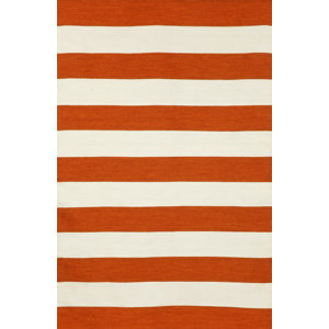 Ranier Stripe Hand-Woven Paprika Orange/Ivory Indoor/Outdoor Area Rug