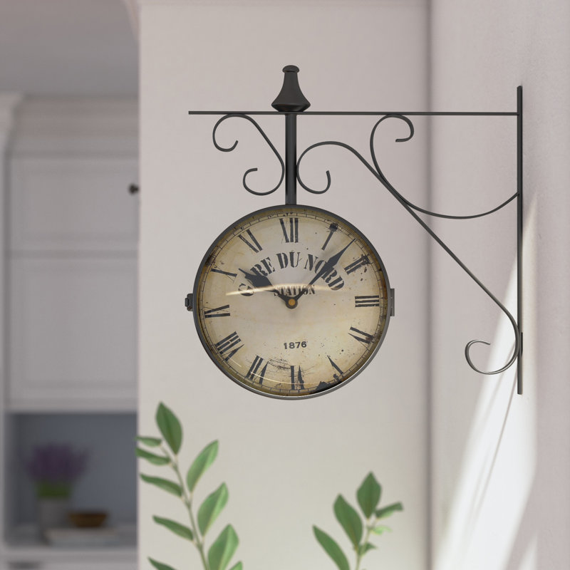 Lark Manor 9 4 Round Double Sided Hanging Wall Clock Reviews 9 4 Round Double Sided Hanging Wall Clock