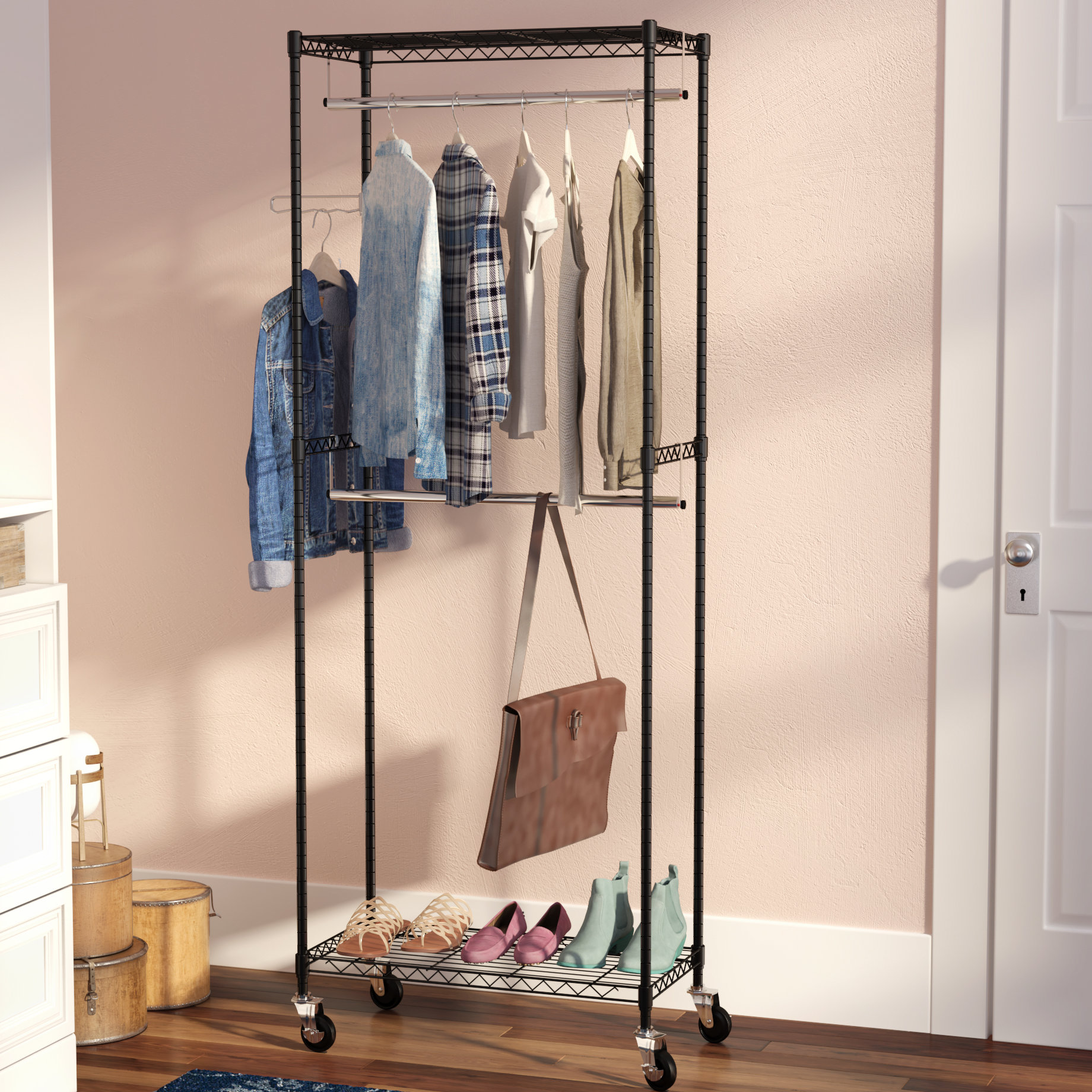 Rebrilliant Medlin 38 W Double Rod Garment Rack Reviews