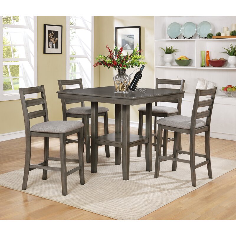 Sela 5 Piece Counter Height Solid Wood Dining Set ...