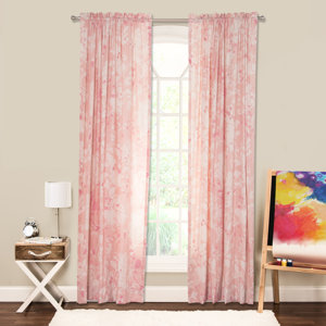 Eloise Nature/Floral Sheer Rod Pocket Single Curtain Panel