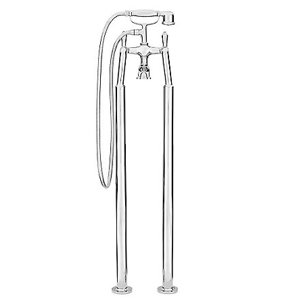 Traditional Double Handle Floor Mount Tub Filler with Telephone Hand Shower