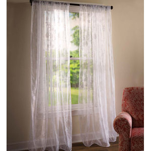 Jacobean Nature / Floral Sheer Rod Pocket Single Curtain Panel
