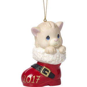 Have A Pawsitively Soleful Christmas Dated 2017 Bisque Porcelain Ornament Cat Hanging Figurine