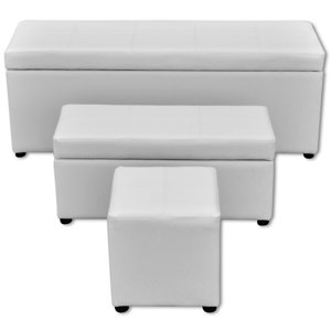 3-tlg. Schlafzimmerbank-Set aus Kunstleder mit S..