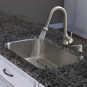 VIGO Harrison Single Handle Pull-Down Spray Kitchen Faucet with Soap Dispenser
