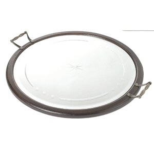 Round Wood and Glass Mirrored Serving Tray