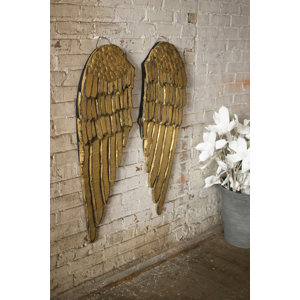 2 Piece Painted Wooden Angel Wing Wall Du00e9cor Set